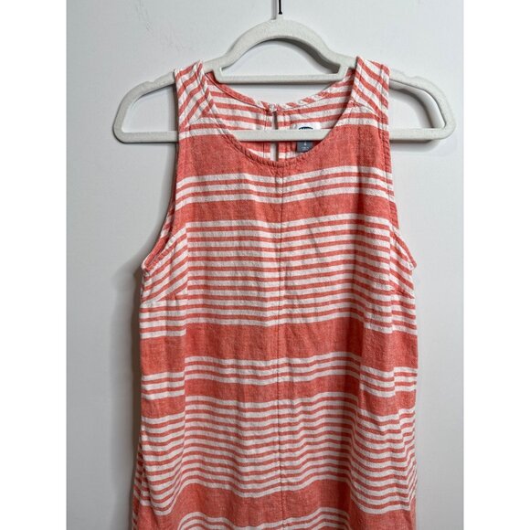 Old Navy Linen Blend Tank Dress Womens Large Pink White Striped Coastal Beach - Picture 3 of 9